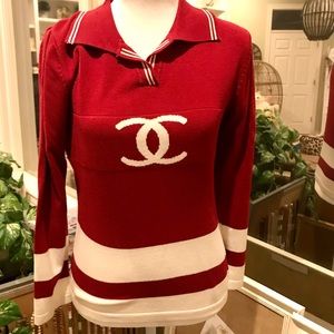 Chanel Red Knit Polo Vintage